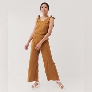 Pact Organic Wide Leg Jumpsuit Tie Shoulder Mustard Size Small